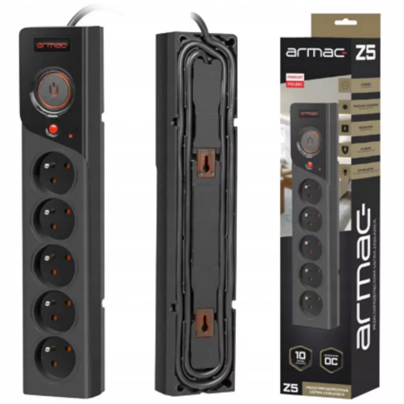 Πολύπριζο ARMAC Z5 3M 5X 230V PL 10A καλώδιο ORGANIZER μαύρο