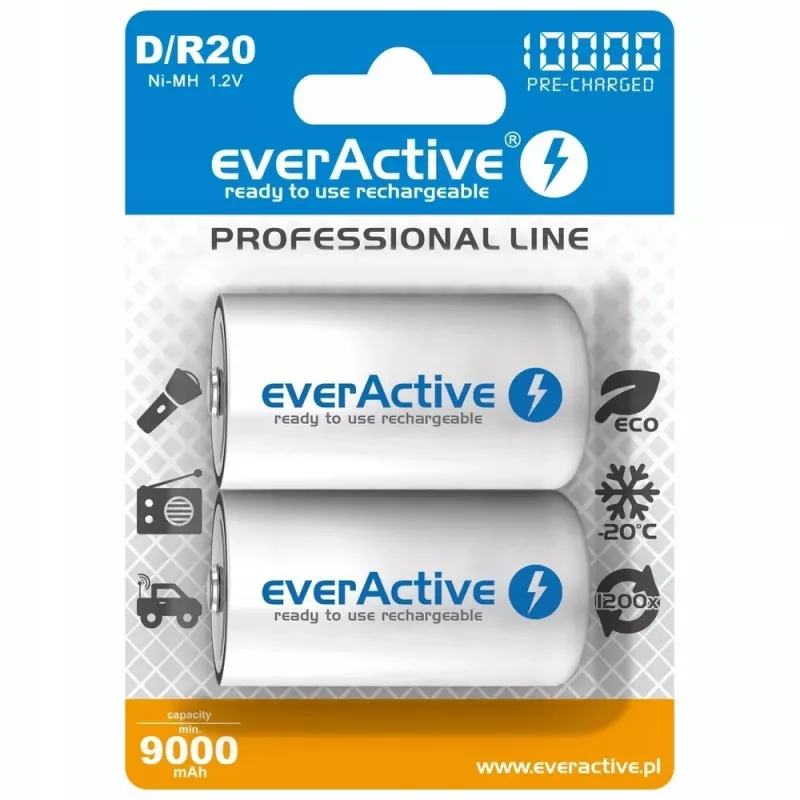 Επαναφορτιζόμενη μπαταρία everActive EVHRL20-10000 D NiMH 1,2 V 2 τεμ.