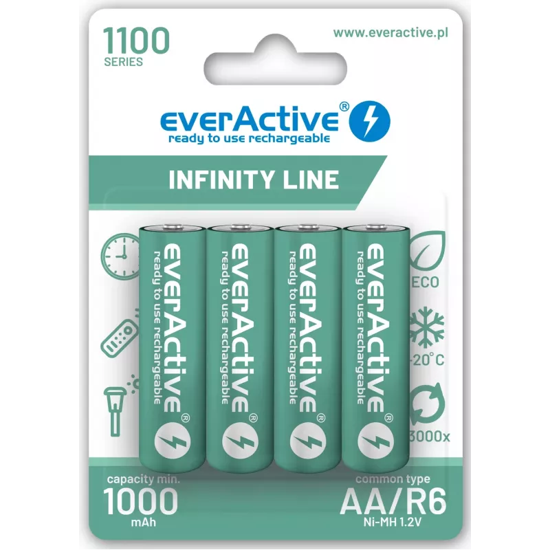 Επαναφορτιζόμενες μπαταρίες NiMH everActive EVHRL6-1100 1,2 V 1100 mAh — 4 τεμ., κυλινδρικές