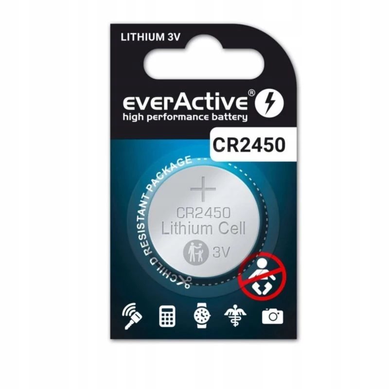 Μπαταρία λιθίου κουμπί everActive CR2450, 3 V, ύψος 5 mm — συσκευασία 5 τεμ.