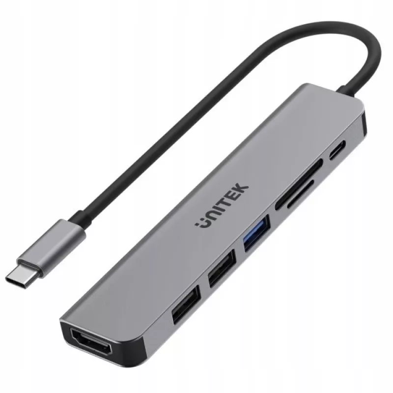 USB-C Hub Unitek 7in1 αλουμινίου PD 100W 5 Gbps — πολυθύρα προσαρμογέας με Power Delivery