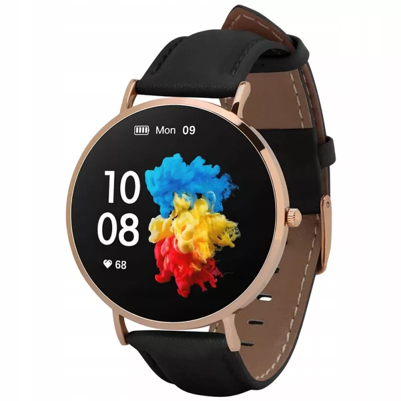 Δερμάτινο smartwatch Garett Verona χρυσό-μαύρο