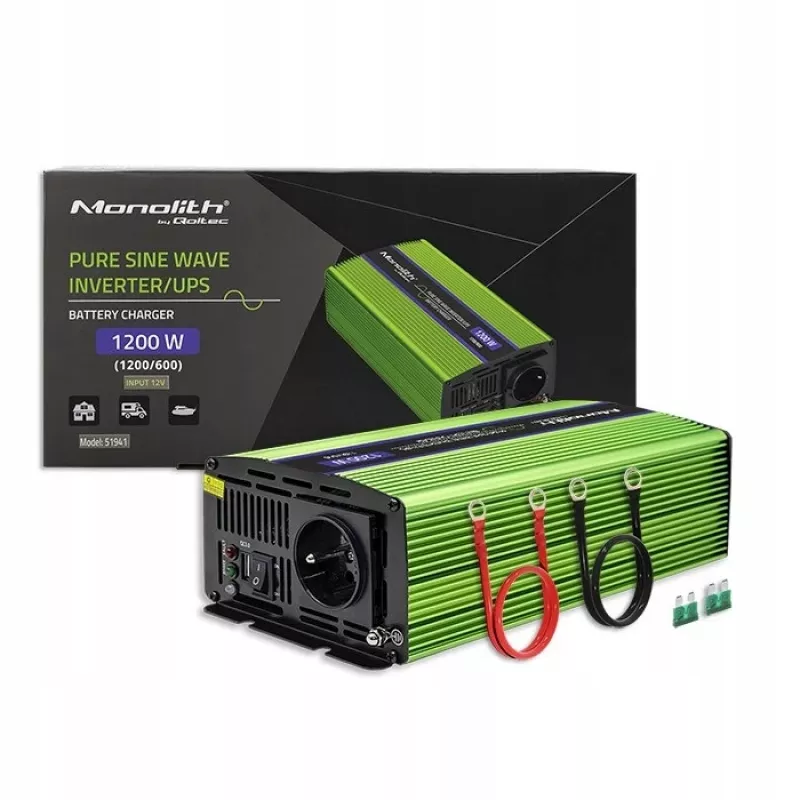 Μετατροπέας αυτοκινήτου Qoltec Monolith 1200 W Πράσινο 12 V