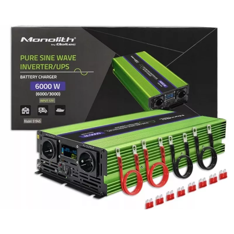 Μετατροπέας αυτοκινήτου Qoltec Monolith 6000 W Πράσινο 12 V