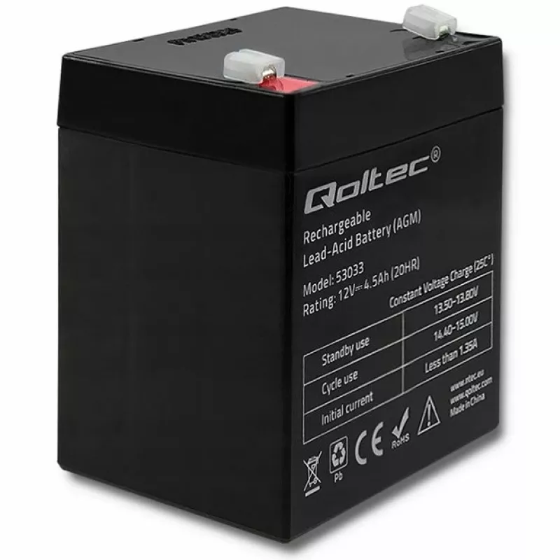 Qoltec 53033 μπαταρία AGM 12 V 4,5 Ah, μέγ. 1,35 A, χωρίς συντήρηση