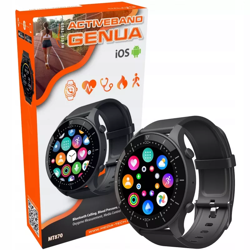 Smartwatch MEDIA-TECH MT870 — οθόνη αφής IPS 1,3 ιντσών (3,3 cm), θήκη 51 mm, Bluetooth, μαύρο