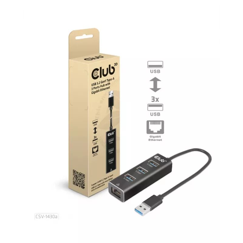 USB Hub CLUB3D USB 3.2 Gen1 Type-A με 3 θύρες και Gigabit Ethernet