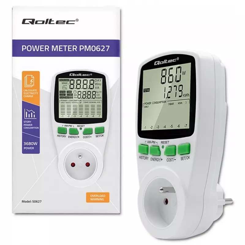 Μετρητής ισχύος QOLTEC PM0627 3680W με ιστορικό — QOLTEC PM0627 3680W