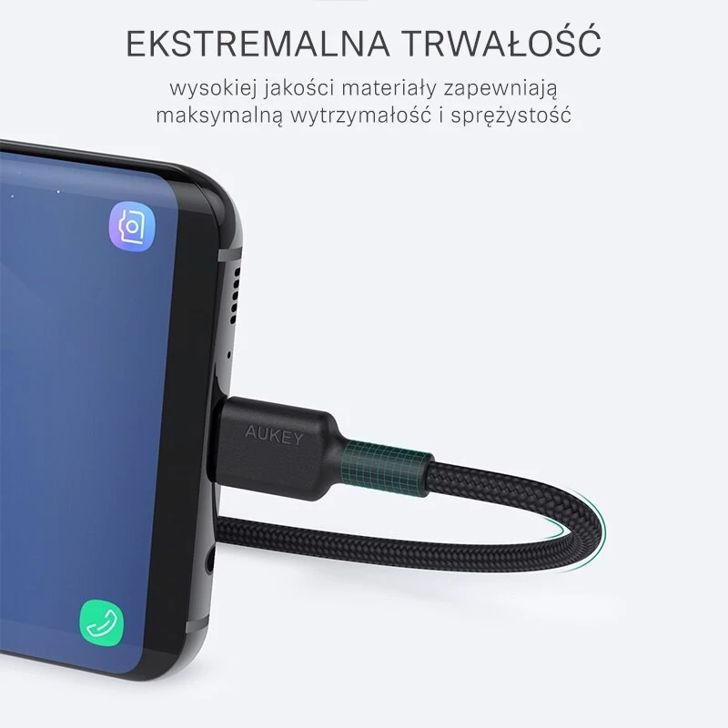 Καλώδιο USB-C σε USB-A Aukey CB-CA2, πλεξούδα νάιλον, Quick Charge 3 A, 1 m