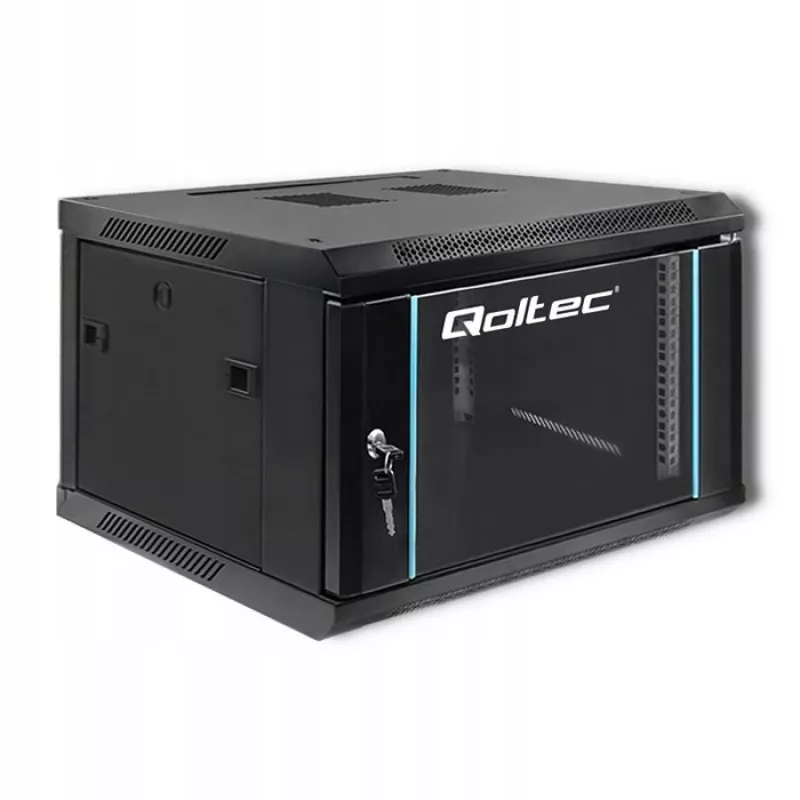 Qoltec 54465 επιτοίχιο ικρίωμα 19 ιντσών 6U, 600 x 370 x 600 mm, πόρτα από ψημένο γυαλί, χάλυβας SPCC