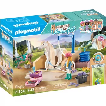 Playmobil Horses of Waterfall – Σταθμός πλύσης με Isabella και λέαινα – Παιχνίδι προσποίησης & δημιουργικό παιχνίδι για παιδιά 5 έως 10 ετών – Fat Brain Toys
