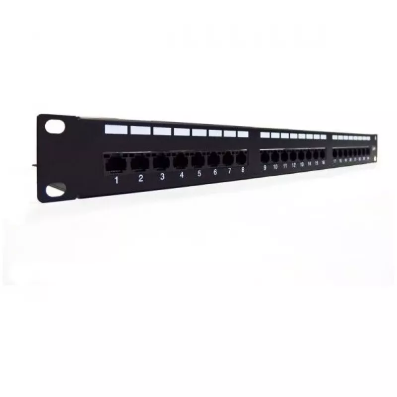 Patch Panel 19 ιντσών 24 θυρών, CAT6, S/FTP, 1U, διαχείριση καλωδίων, μαύρο (πλήρες)