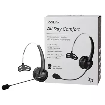 LogiLink BT0075 Ασύρματο Μονοφωνικό Ακουστικό Bluetooth 6.0 με Εύκαμπτο Μικρόφωνο, Μαύρο