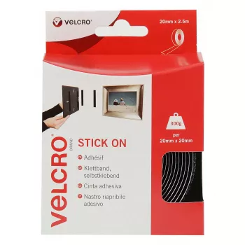 VELCRO VEL-EC60215 Αυτοκόλλητη ταινία Velcro, 20 mm x 2,5 m, μαύρη