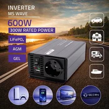 Qoltec Μετατροπέας ισχύος MS Wave 12V σε 230V 300/600W USB Συμβατός με LiFePO4 GEL AGM