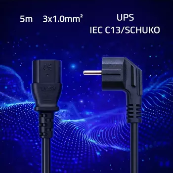 QOLTEC Καλώδιο τροφοδοσίας SCHUKO CEE Γωνιακό βύσμα αρσενικό IEC C13 5m Μαύρο