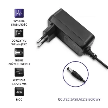 Qoltec τροφοδοτικό με βύσμα 30W 15V 2A 5,5x2,5mm μαύρο