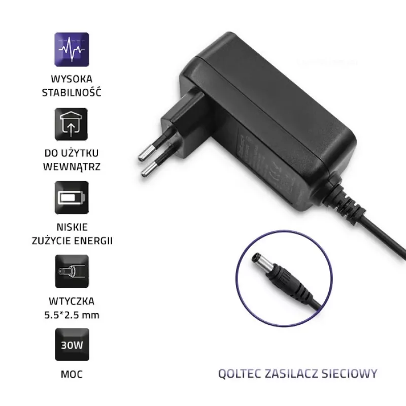 Qoltec τροφοδοτικό με βύσμα 30W 15V 2A 5,5x2,5mm μαύρο
