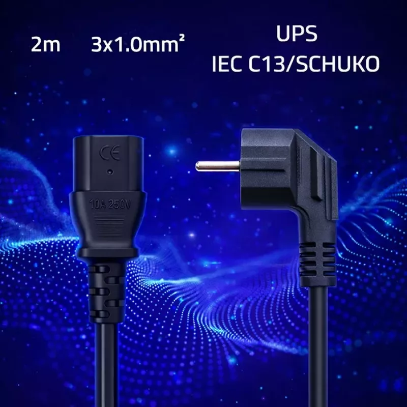 QOLTEC καλώδιο ρεύματος SCHUKO CEE γωνιακό βύσμα IEC C13 2m μαύρο