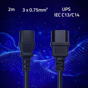 QOLTEC καλώδιο ρεύματος IEC C13 C14 3x0,75mm² καθαρός χαλκός 1,8m μαύρο