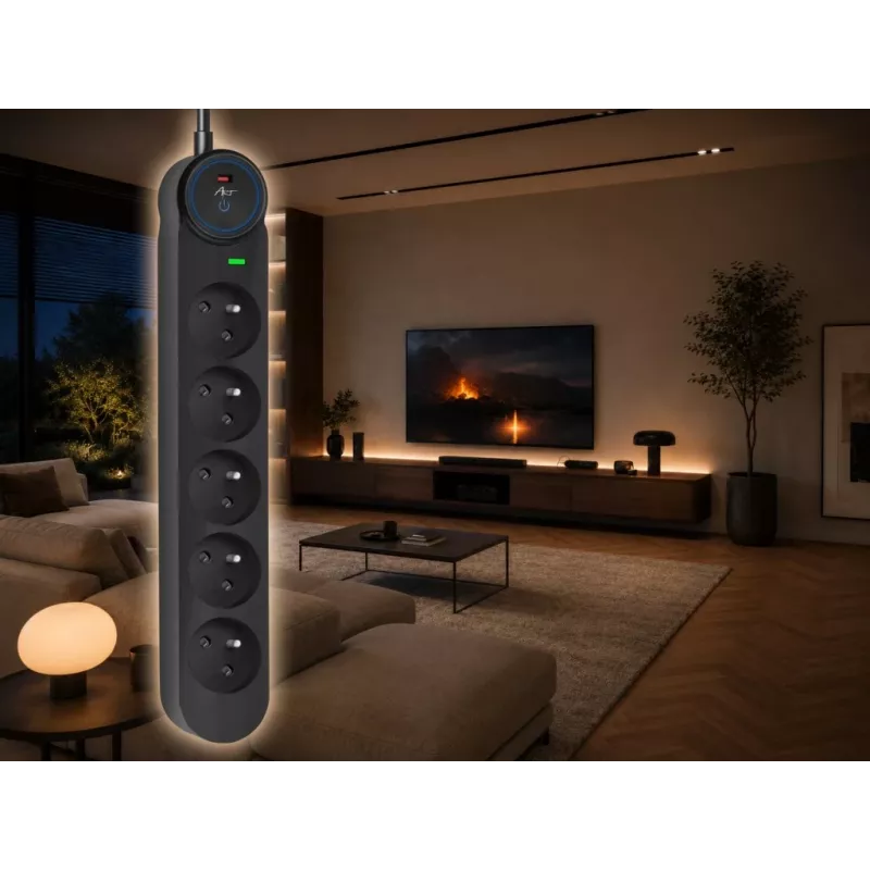 ART F2110 Πολύπριζο 5 πριζών 16A 3m Μαύρο