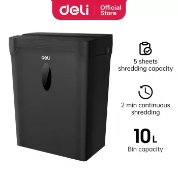 DELI ET014 Καταστροφέας εγγράφων Cross-Cut, 10 φύλλα, ασφάλεια P-4, κάδος 21L, Μαύρο