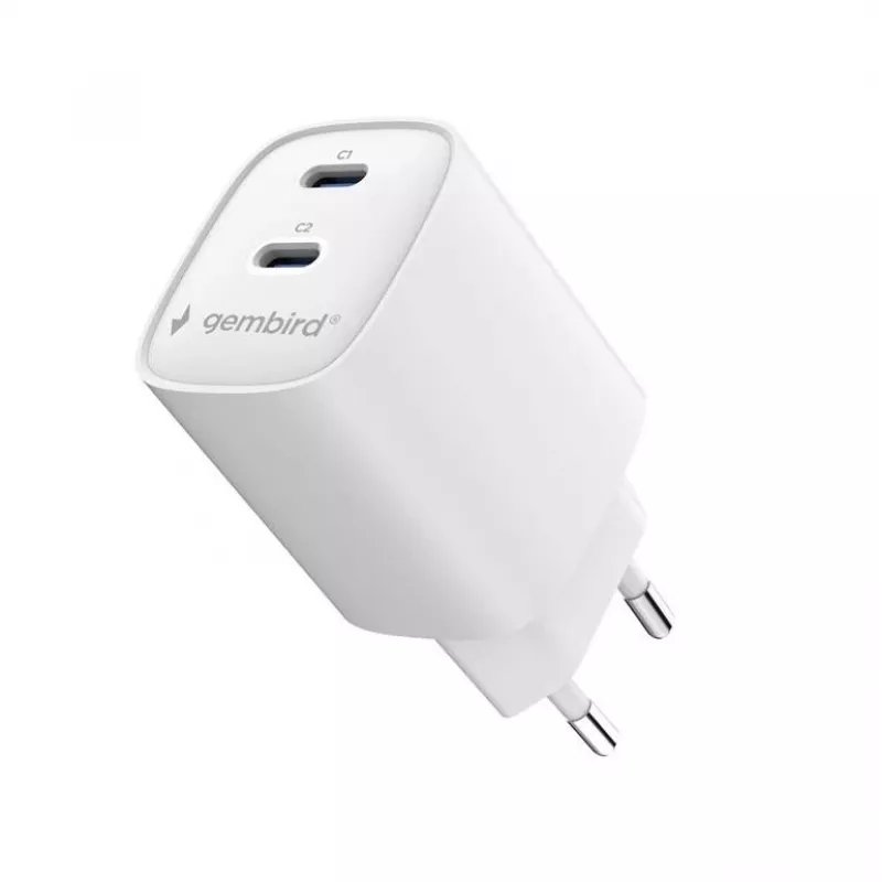 Gembird TA-UC-2C-PD45-01-W 45W USB-C Φορτιστής Τοίχου Διπλής Θύρας Λευκό