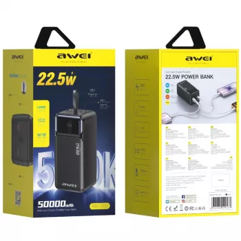AWEI PA-106 Power Bank 50000mAh 22.5W PD 3xUSB-C μαύρο