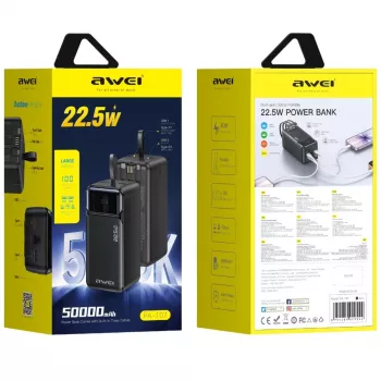 AWEI PA-107 Power Bank 50000mAh 22.5W PD 3xUSB μαύρο
