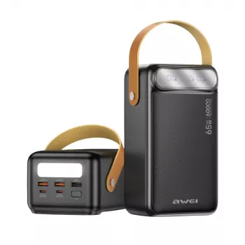AWEI PA-82 Power Bank 60000mAh 65W PD 2xUSB-A/USB-C μαύρο