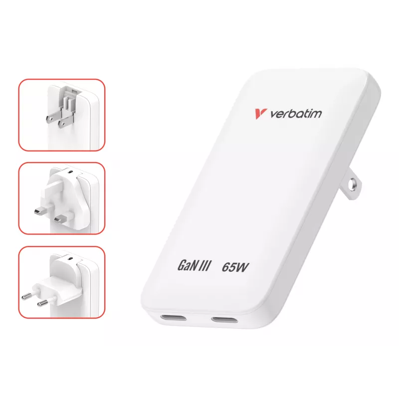 Verbatim Slim GaN Charger 2 θυρών 65W (EU/UK/US) λευκό
