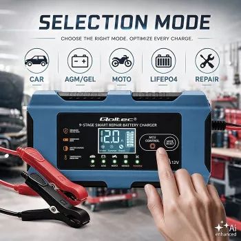 Qoltec 52668 Έξυπνος Φορτιστής Μπαταρίας 12V 10A με Λειτουργία Επισκευής για AGM GEL LiFePO4