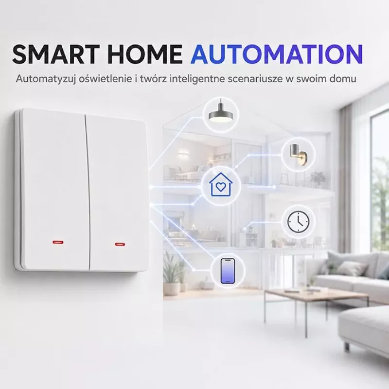QOLTEC Smart Light Switch WiFi 2-Gang Χρονοδιακόπτης Tuya Λευκό