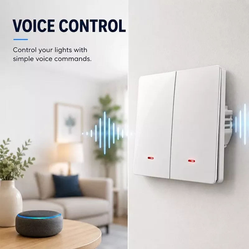QOLTEC Smart Light Switch WiFi 2-Gang Χρονοδιακόπτης Tuya Λευκό