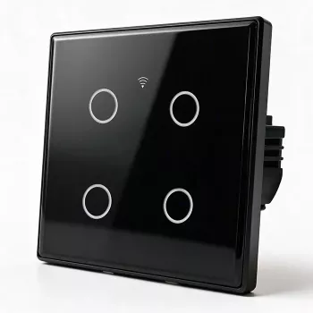 Qoltec Smart Touch Διακόπτης Φωτός 4-πλός Wi-Fi Χρονοδιακόπτης Tuya | Σκληρυμένο Γυαλί | Λευκό