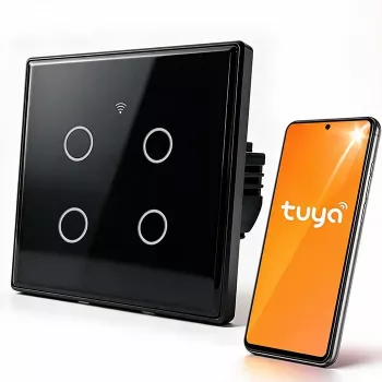 Qoltec Smart Touch Διακόπτης Φωτός 4-πλός Wi-Fi Χρονοδιακόπτης Tuya | Σκληρυμένο Γυαλί | Λευκό