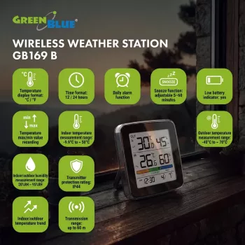GREENBLUE GB169 B Ασύρματος Μετεωρολογικός Σταθμός με έγχρωμη οθόνη και εξωτερικό αισθητήρα