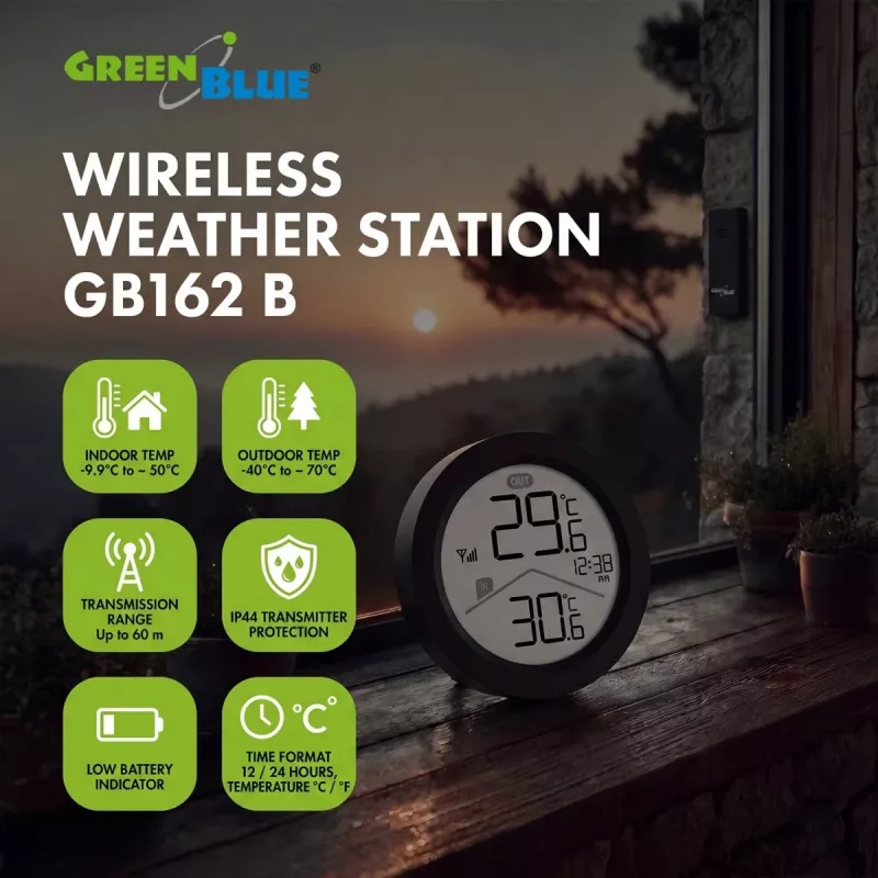 GREENBLUE Ασύρματος Μετεωρολογικός Σταθμός GB162 B