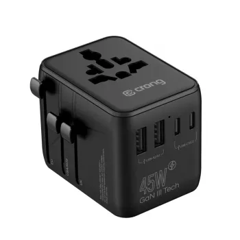 Crong One World Travel Adapter GaN 45W UK/EU/US/AU Μαύρο