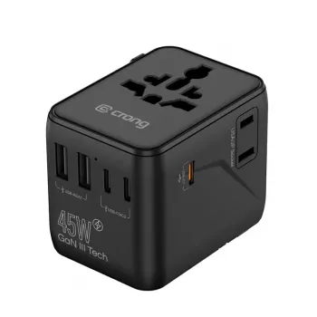 Crong One World Travel Adapter GaN 45W UK/EU/US/AU Μαύρο