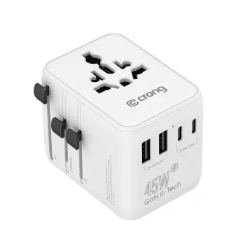 Crong One World Travel Adapter GaN 45W UK/EU/US/AU Λευκό