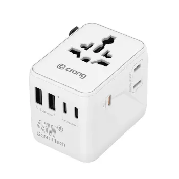 Crong One World Travel Adapter GaN 45W UK/EU/US/AU Λευκό