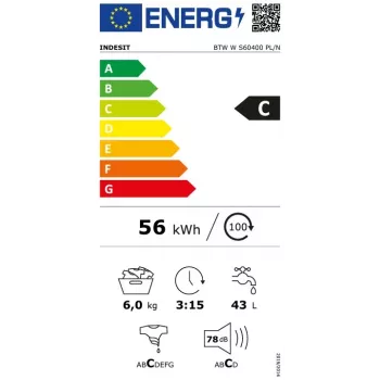 Indesit BTWWS60400PLN πλυντήριο ρούχων τοποθέτησης από πάνω, 6 kg, 1000 στροφές/λεπτό, λευκό