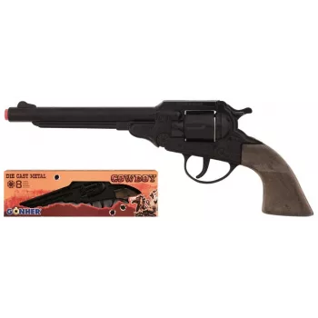 PULIO Cowboy Revolver Μεταλλικό 8 βολών Πιστόλι Καψουλιών - Μαύρο/Ασημί με καφέ λαβές