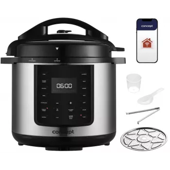 CONCEPT CK8001 Multi-Cooker, 5L, 900W, 10 προγράμματα, LED, αντικολλητική κεραμική κατσαρόλα, προγραμματισμός έναρξης, λειτουργία διατήρησης θερμότητας, Μαύρο/Ασημί