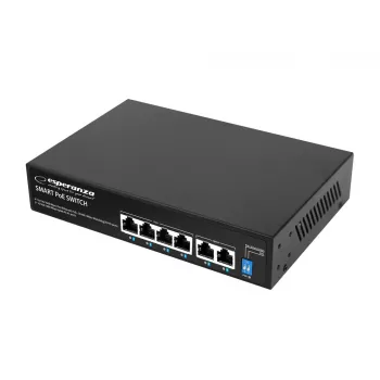ESPERANZA 6-Port PoE+ Gigabit Switch 65W GOLIATH (4 θύρες PoE+, 2 Uplinks, 12 Gbps, αθόρυβο μεταλλικό)