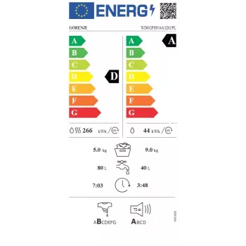 Gorenje WDG2PS954A1D2/PL πλυντήριο με στεγνωτήριο, 9 kg πλύσιμο / 6 kg στέγνωμα, 1400 rpm, ενεργειακή κλάση A, λευκό