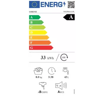 Gorenje WG2P84A32/PL Ελεύθερη πλυντήριο ρούχων με μπροστινή φόρτωση, 8 kg, 1400 U/min, Ενεργειακή κλάση A, Λευκό