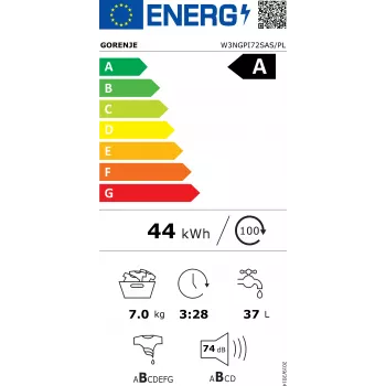 Gorenje W3NGPI72SAS/PL 7 kg 1200 στρ/λεπτό ελεύθερος μπροστινός πλυντήριο ρούχων με SteamTech και Inverter PowerDrive Motor