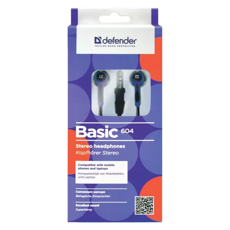 Defender EARPHONES BASIC 604 Ενσύρματα in-ear ακουστικά με μικρόφωνο, μαύρο-μπλε